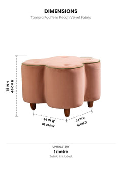 Upholstered Bundle Tamara Pouffe in Peach Velvet Fabric