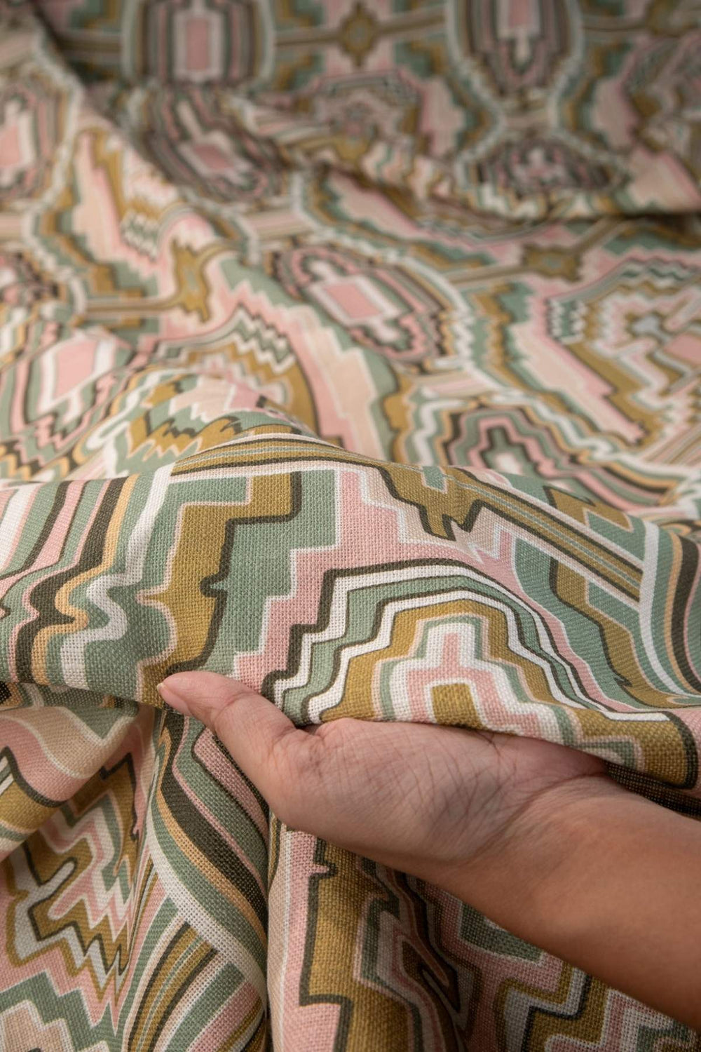 PRINT & PATTERN UPHOLSTERY FABRICS Taram Earthy Green Printed Upholstery Fabric