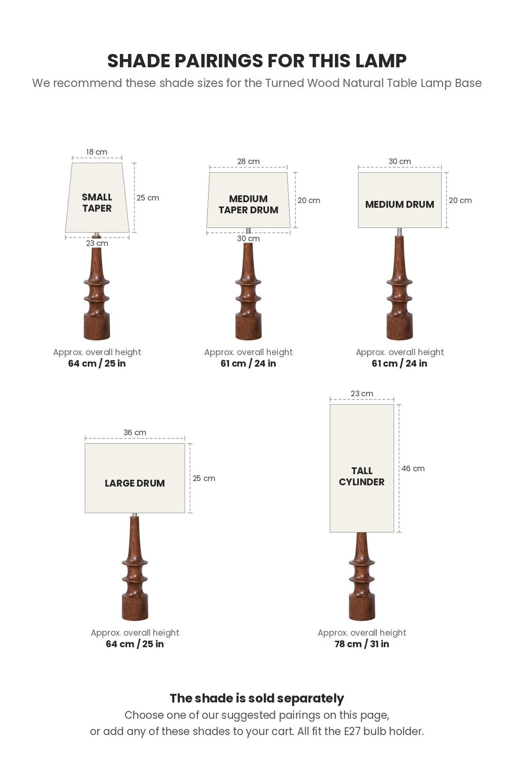 TABLE LAMPS Turned Wood Natural Table Lamp