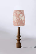 Lighting Bundle Turned Wood Natural Table Lamp with Ahnan Taper Lampshade (Peach)