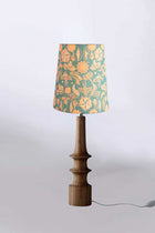 Turned Wood Natural Table Lamp with Creatures Of The Night Taper Lampshade (Blue Coral)