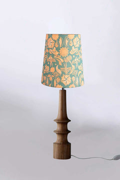 Lighting Bundle Turned Wood Natural Table Lamp with Creatures Of The Night Taper Lampshade (Blue Coral)