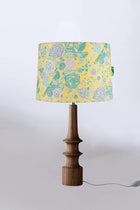 Turned Wood Natural Table Lamp with Damask Rose Taper Drum Lampshade (Butter Yellow)