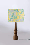 Lighting Bundle Turned Wood Natural Table Lamp with Damask Rose Taper Drum Lampshade (Butter Yellow)