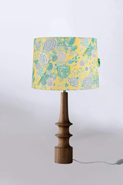 Lighting Bundle Turned Wood Natural Table Lamp with Damask Rose Taper Drum Lampshade (Butter Yellow)