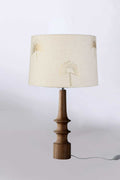 Lighting Bundle Turned Wood Natural Table Lamp with Sabar Palm Taper Drum Lampshade (White And Gold)