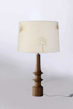 Lighting Bundle Turned Wood Natural Table Lamp with Sabar Palm Taper Drum Lampshade (White And Gold)