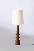 Lighting Bundle Turned Wood Natural Table Lamp with Solid Taper Lampshade (Off White)