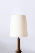 Lighting Bundle Turned Wood Natural Table Lamp with Solid Drum Lampshade (Off White)