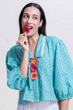 Schiffli Blouse (Turquoise)
