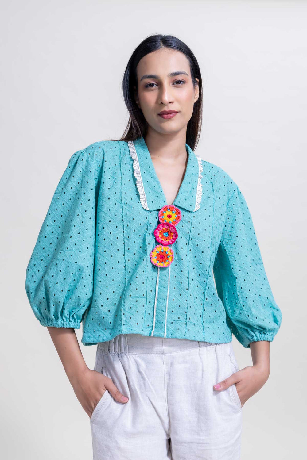 TOPS Schiffli Blouse (Turquoise)