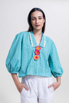 TOPS Schiffli Blouse (Turquoise)
