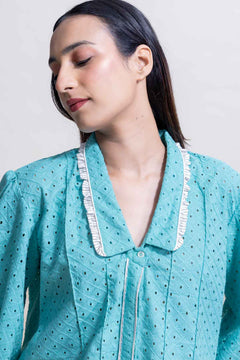 TOPS Schiffli Blouse (Turquoise)