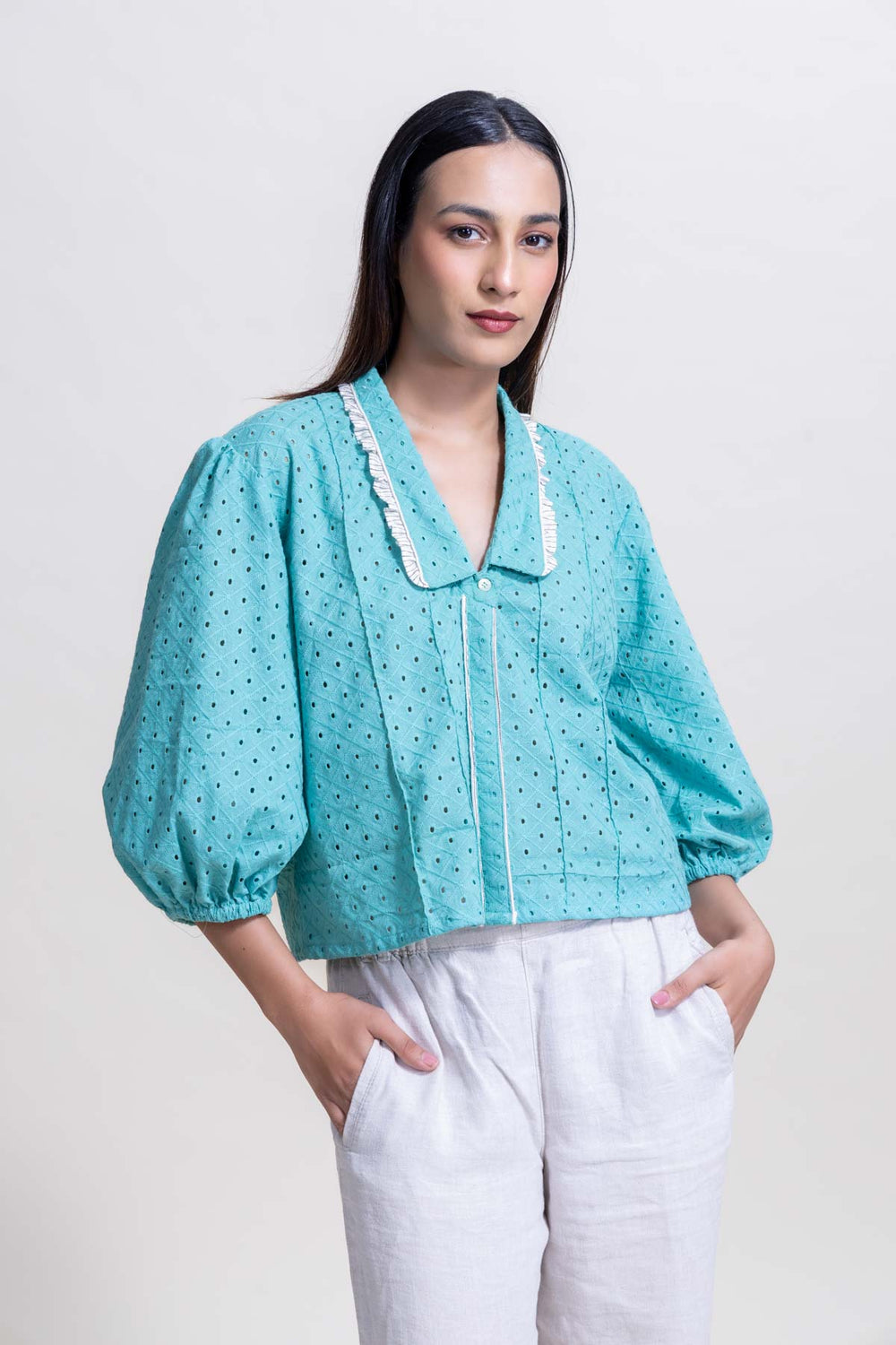 TOPS Schiffli Blouse (Turquoise)