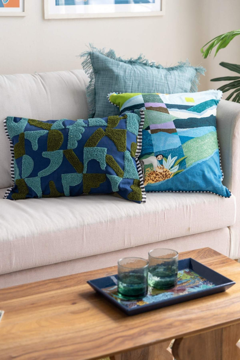 SOLID & TEXTURED CUSHIONS Raffia Turquoise Cushion Cover (46 X 46 Cm)