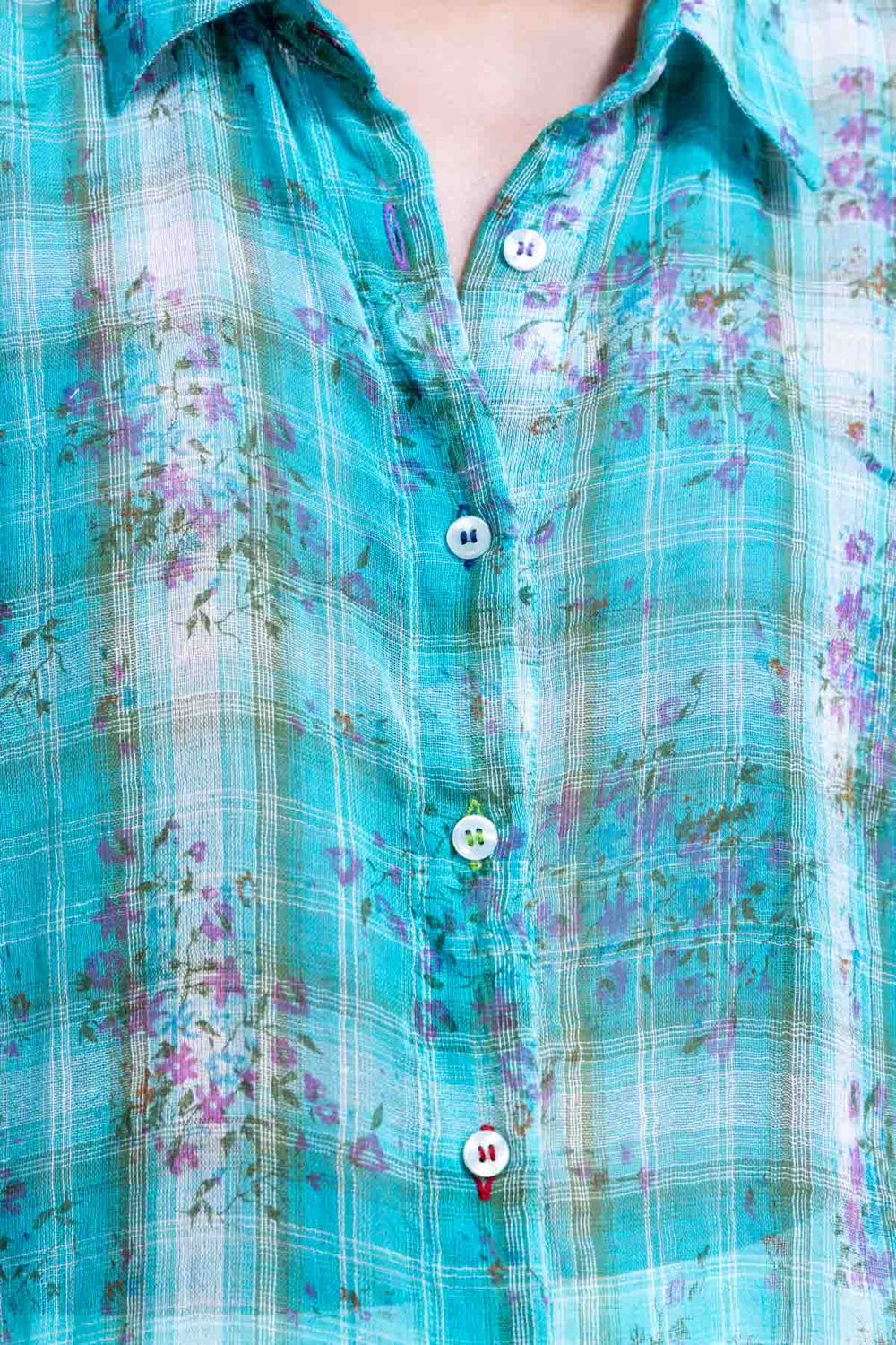 TOPS Trellis Floral Oversize Shirt (Turquoise)