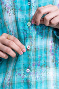 TOPS Trellis Floral Oversize Shirt (Turquoise)