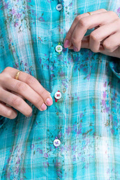 TOPS Trellis Floral Oversize Shirt (Turquoise)