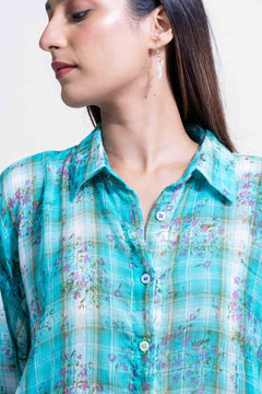 TOPS Trellis Floral Oversize Shirt (Turquoise)