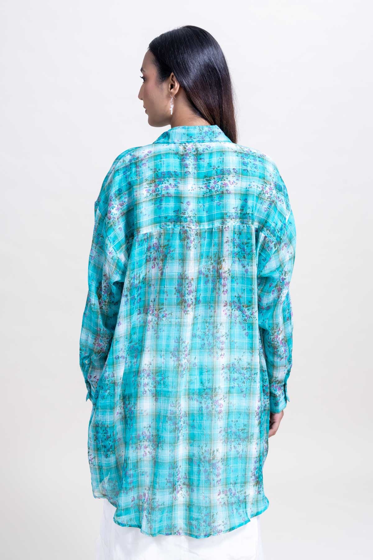 TOPS Trellis Floral Oversize Shirt (Turquoise)