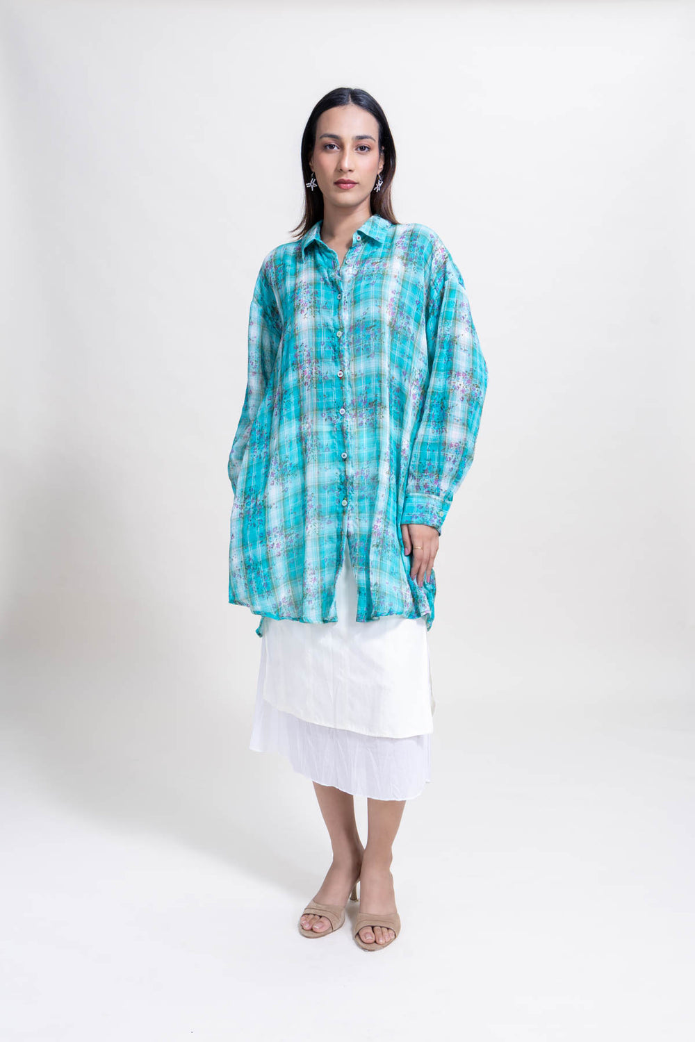 TOPS Trellis Floral Oversize Shirt (Turquoise)