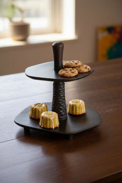 SERVING BOARDS Orbit Two Tier Walnut Serving Stand