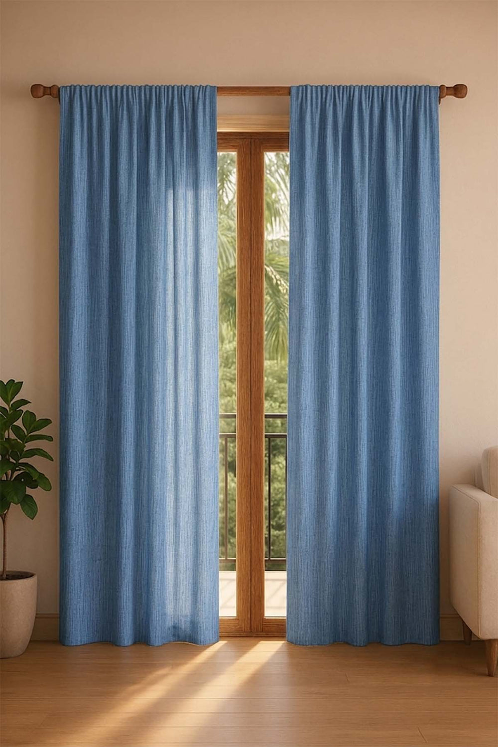Solid Twisted Water Blue Printed Heavy Fabric And Curtains