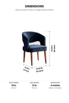 Upholstered Bundle Wave Accent Chair in Indigo Velvet Fabric
