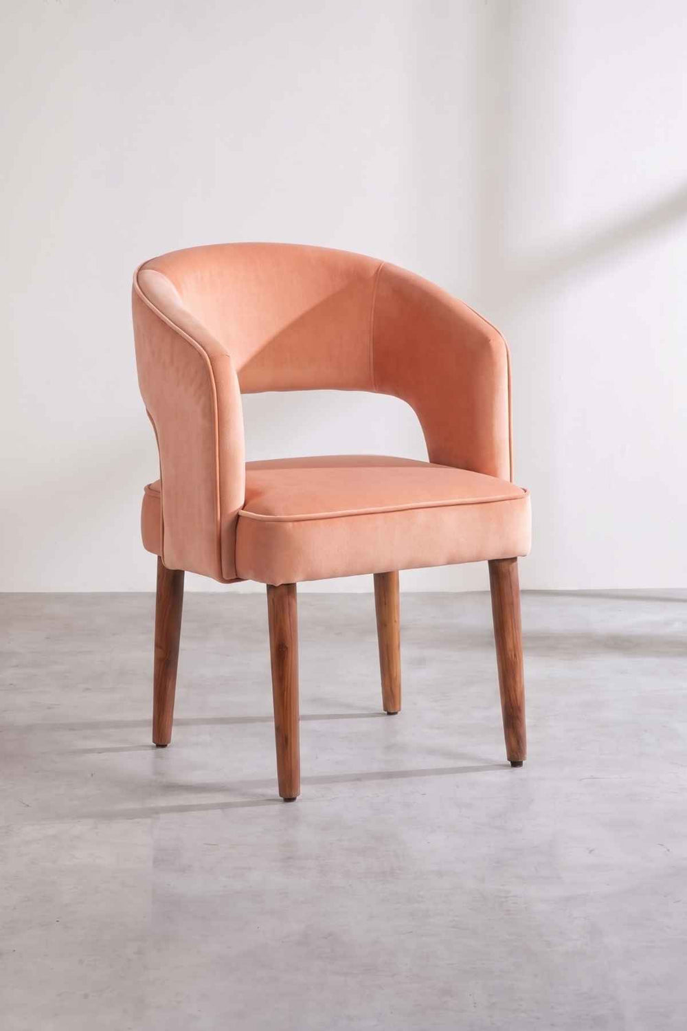 Upholstered Bundle Wave Accent Chair in Peach Velvet Fabric