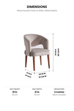 Upholstered Bundle Wave Accent Chair in Silver Velvet Fabric