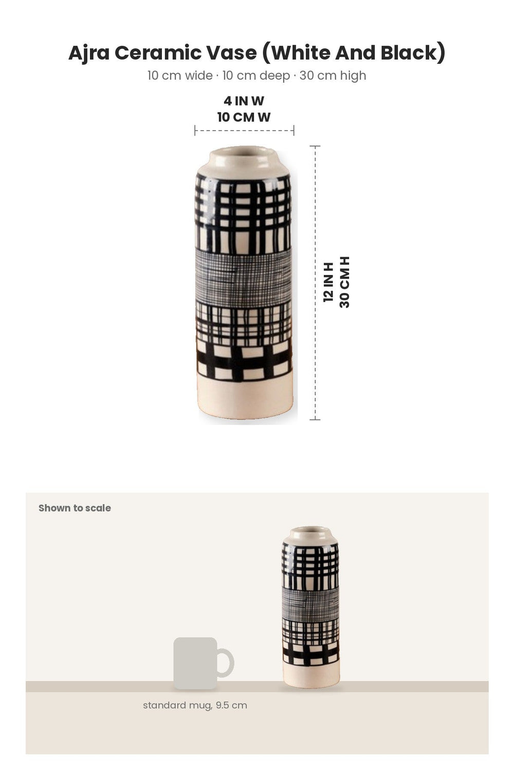 FLOWER VASES Ajra Ceramic Vase (White And Black)