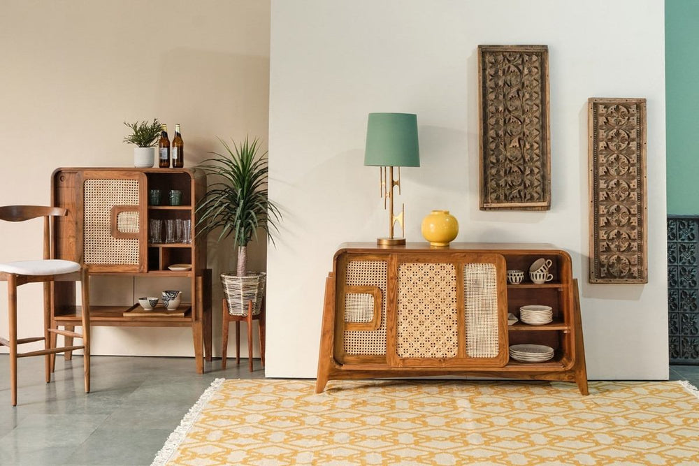 CABINETS Teak Wood And Wicker Bar Cabinet