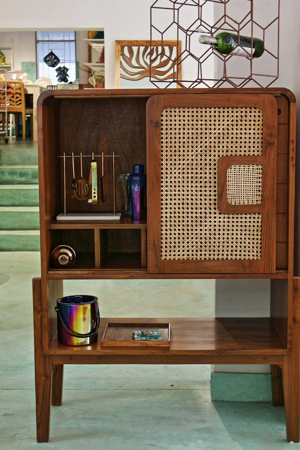 CABINETS Teak Wood And Wicker Bar Cabinet