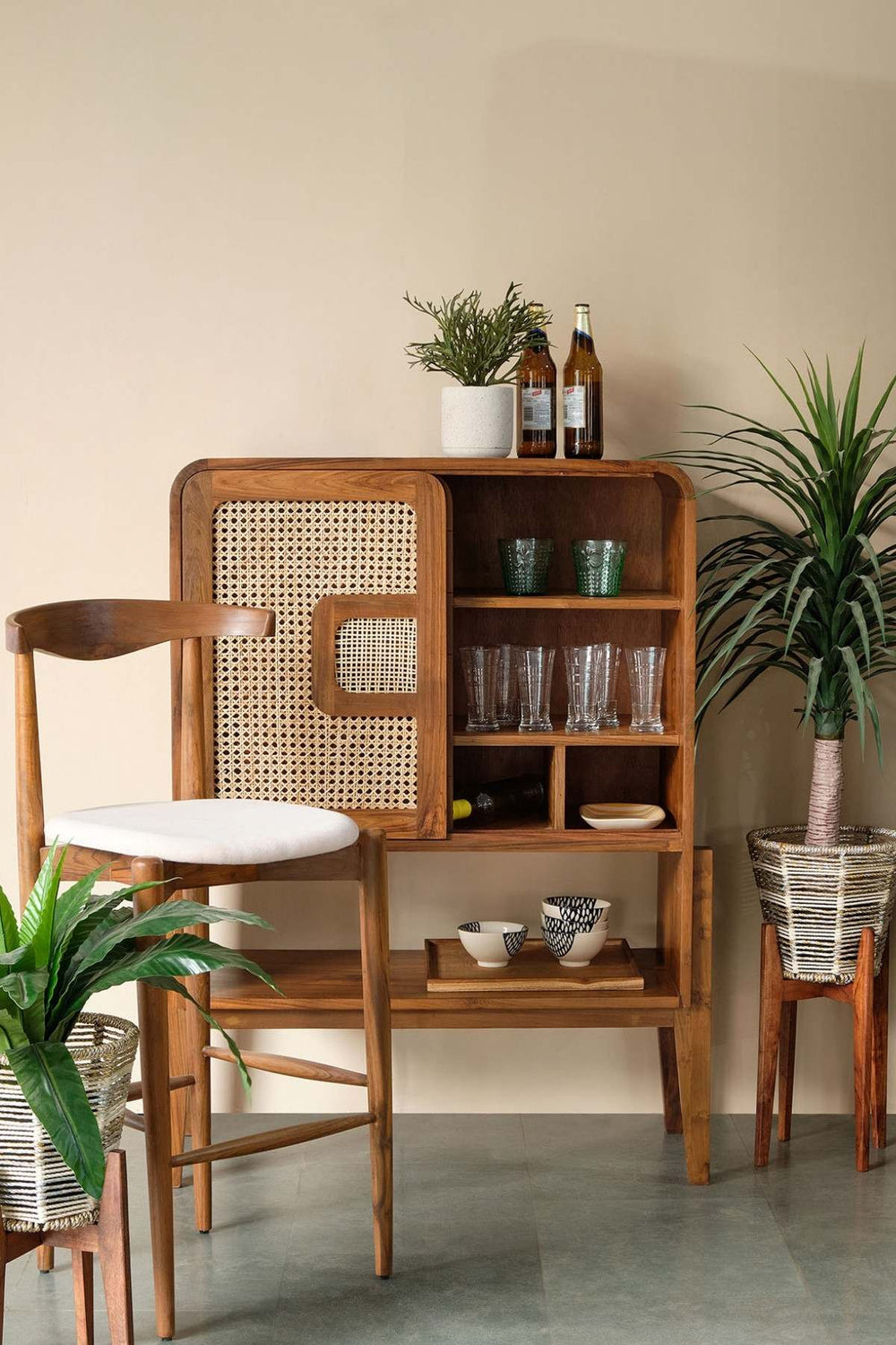 CABINETS Teak Wood And Wicker Bar Cabinet