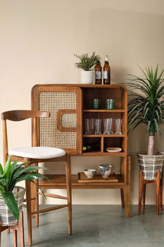 CABINETS Teak Wood And Wicker Bar Cabinet