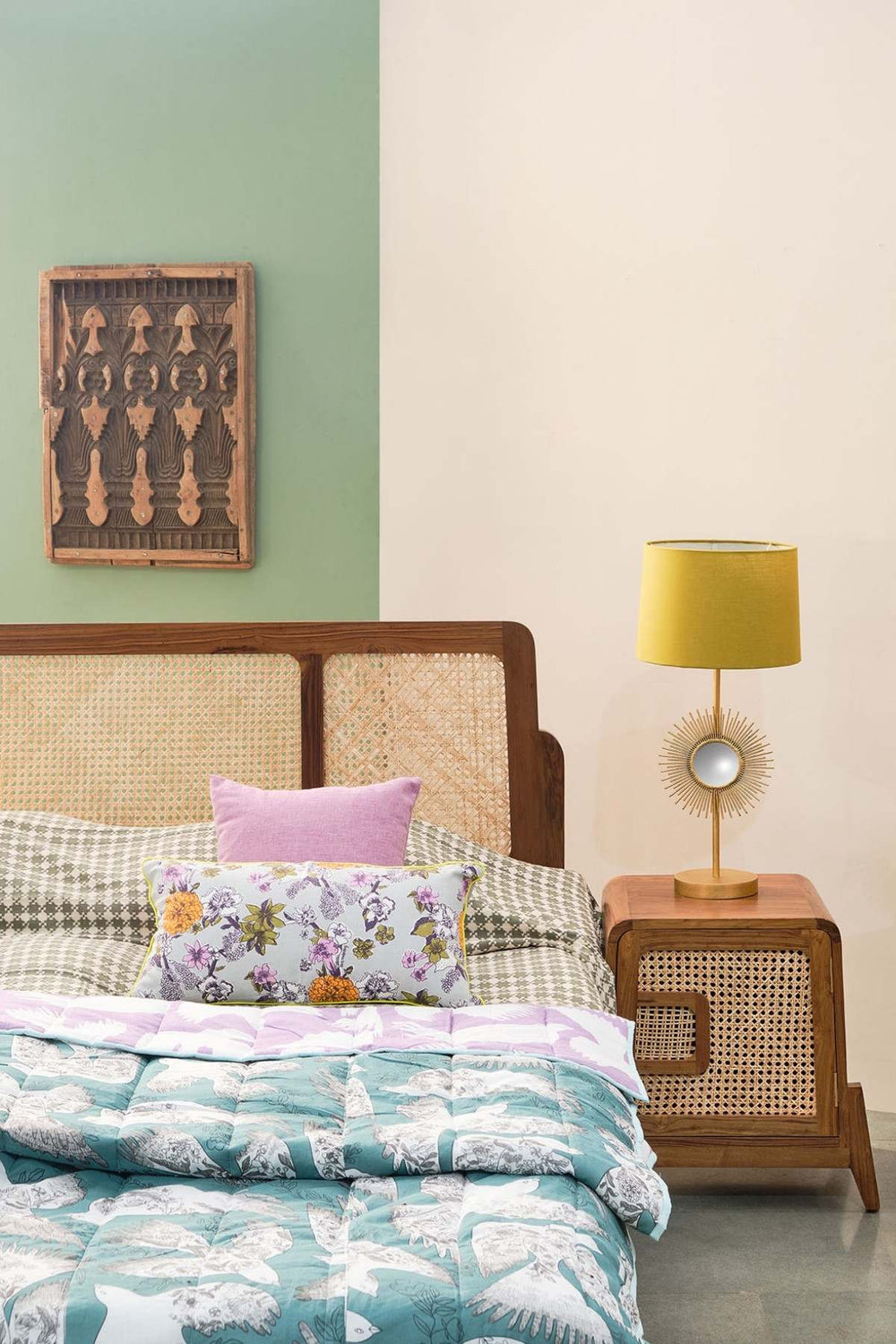 BEDSIDE TABLES Teak Wood And Wicker Bedside Table
