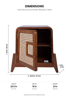 BEDSIDE TABLES Teak Wood And Wicker Bedside Table