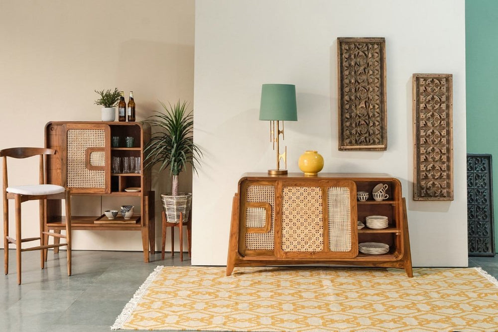 SIDEBOARDS Teak Wood And Wicker Sideboard