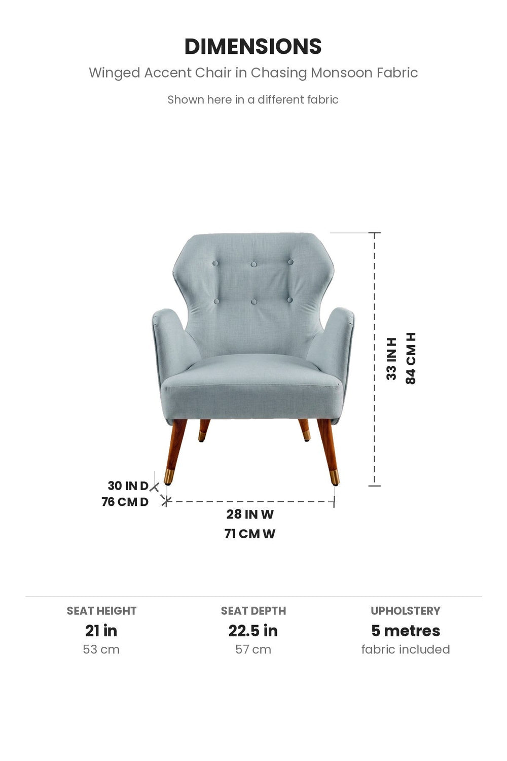 Upholstered Bundle Winged Accent Chair in Chasing Monsoon Fabric