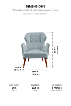 Upholstered Bundle Winged Accent Chair in Chasing Monsoon Fabric