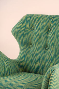 Upholstered Bundle Winged Accent Chair in Herringbone Astral Green Fabric