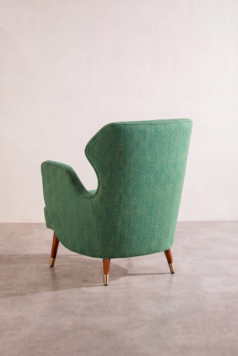 Upholstered Bundle Winged Accent Chair in Herringbone Astral Green Fabric