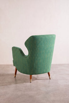 Upholstered Bundle Winged Accent Chair in Herringbone Astral Green Fabric