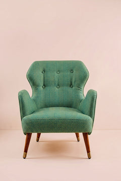 Upholstered Bundle Winged Accent Chair in Herringbone Astral Green Fabric