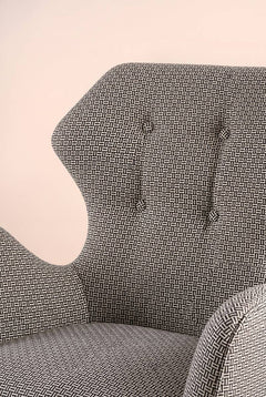 Upholstered Bundle Winged Accent Chair in Nilgiri Black and White Fabric