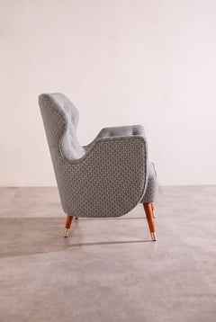 Upholstered Bundle Winged Accent Chair in Nilgiri Black and White Fabric