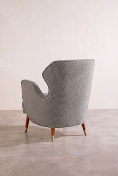 Upholstered Bundle Winged Accent Chair in Nilgiri Black and White Fabric