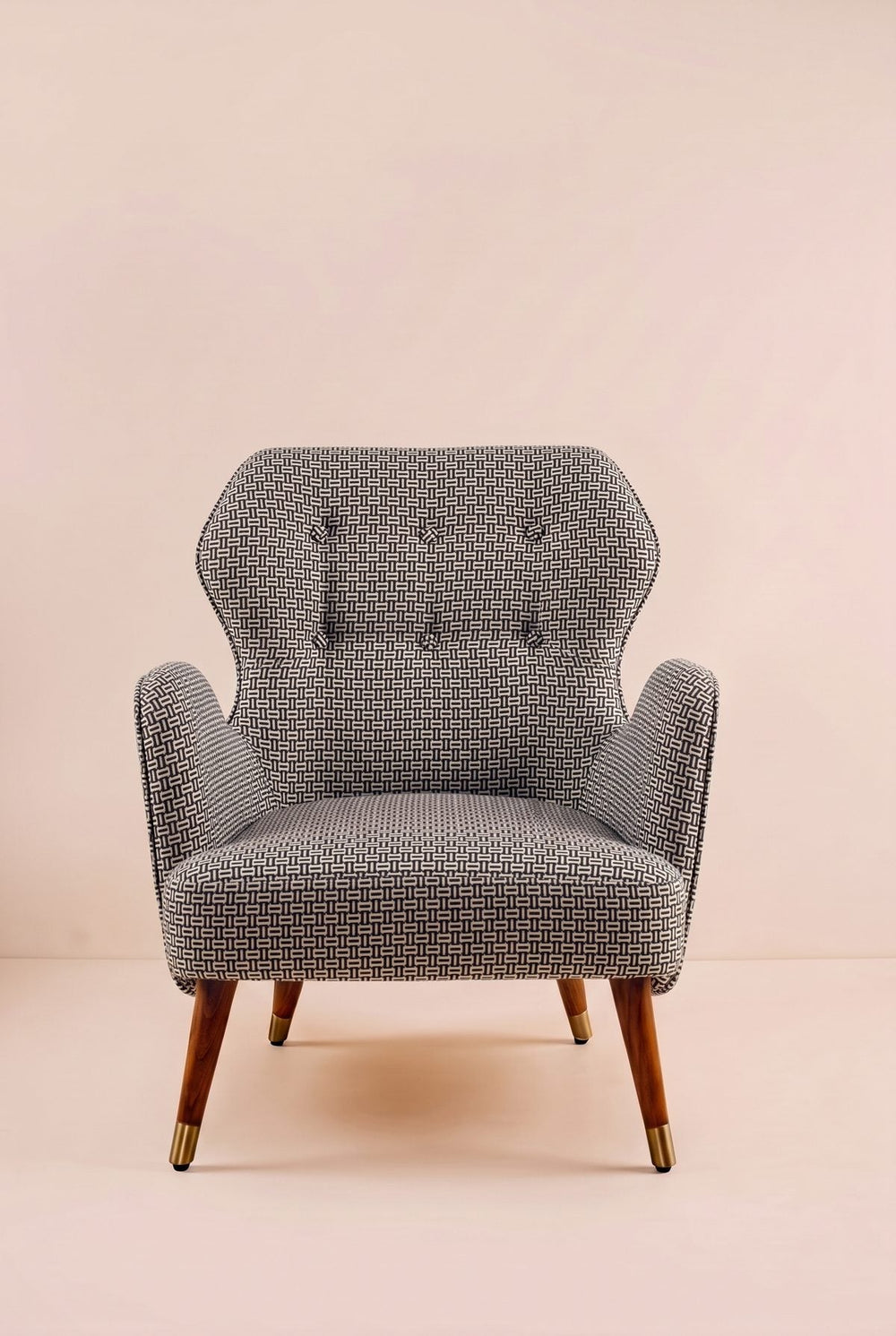 Upholstered Bundle Winged Accent Chair in Nilgiri Black and White Fabric