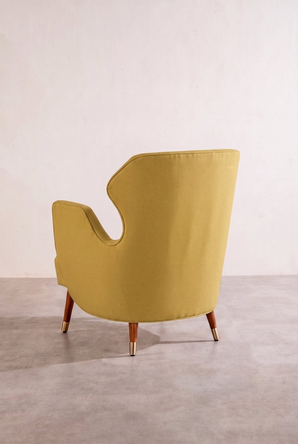 Upholstered Bundle Winged Accent Chair in Solid Twisted Mustard Fabric