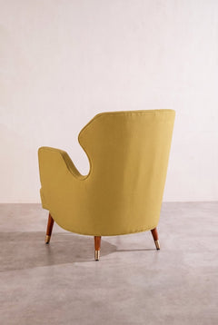 Upholstered Bundle Winged Accent Chair in Solid Twisted Mustard Fabric